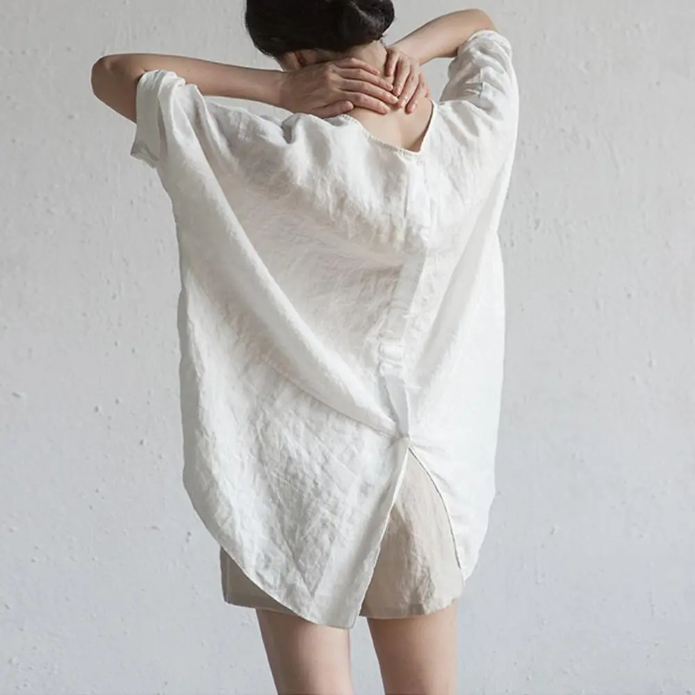 Back Split Hem T Shirt For Women Crew Neck Cotton Linen Solid color Thin T Shirts Half Sleeve Casual Female Tops Women Blouse