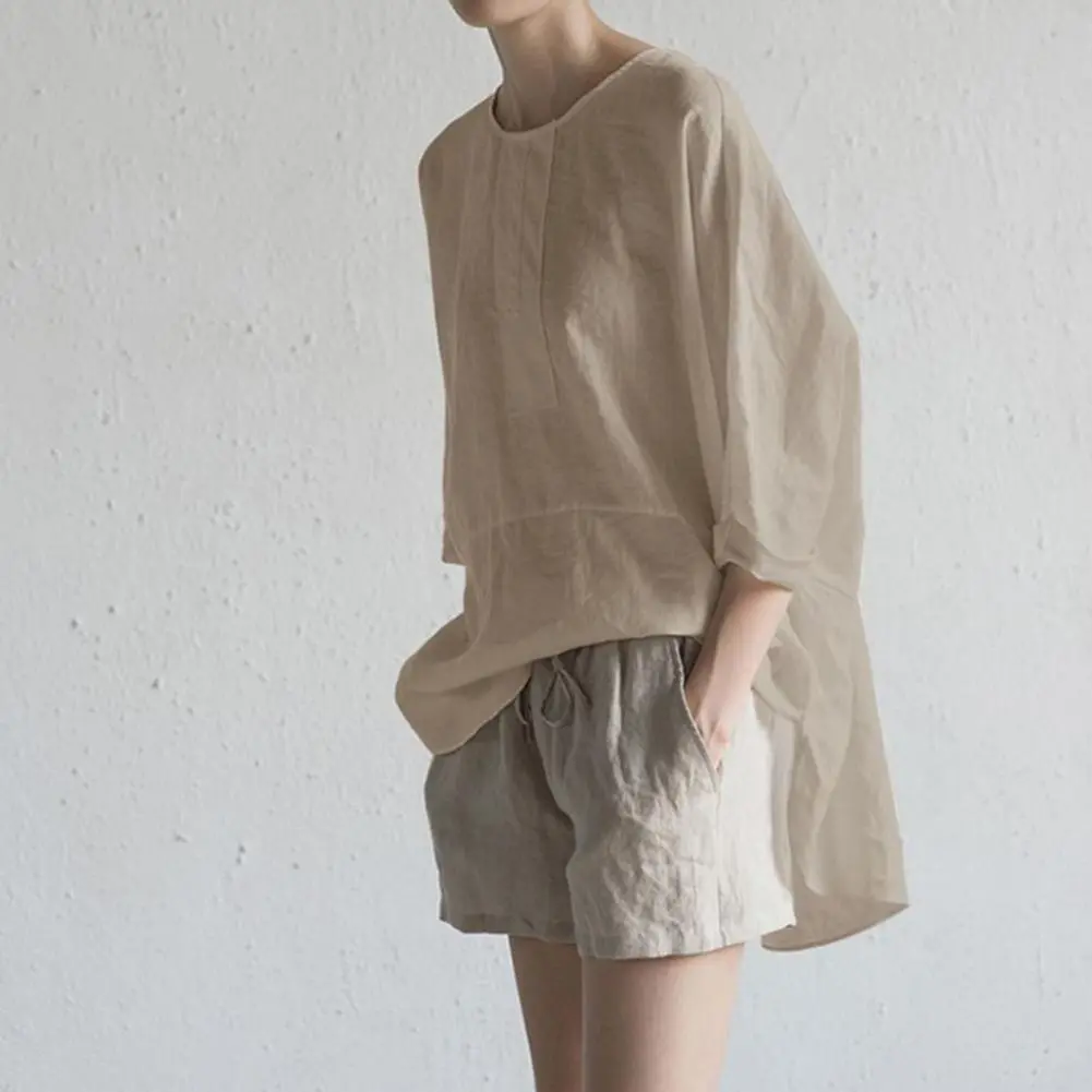 Back Split Hem T Shirt For Women Crew Neck Cotton Linen Solid color Thin T Shirts Half Sleeve Casual Female Tops Women Blouse