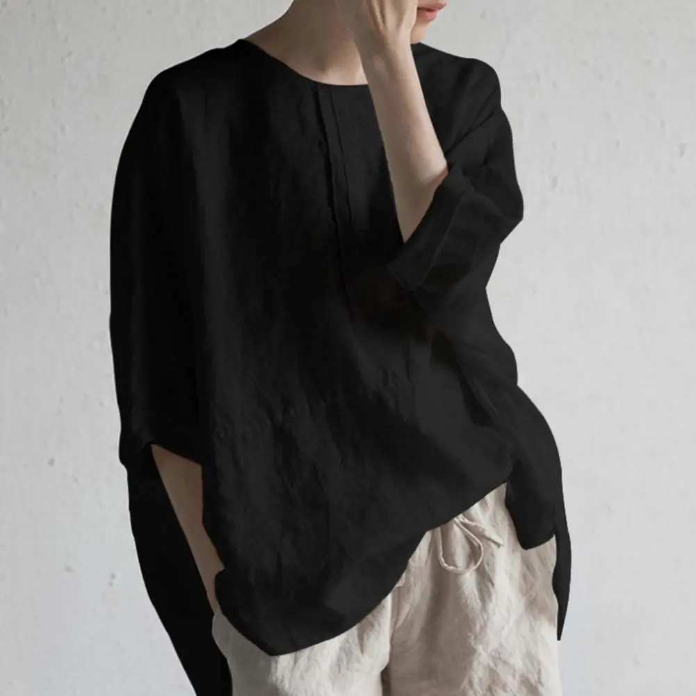Back Split Hem T Shirt For Women Crew Neck Cotton Linen Solid color Thin T Shirts Half Sleeve Casual Female Tops Women Blouse