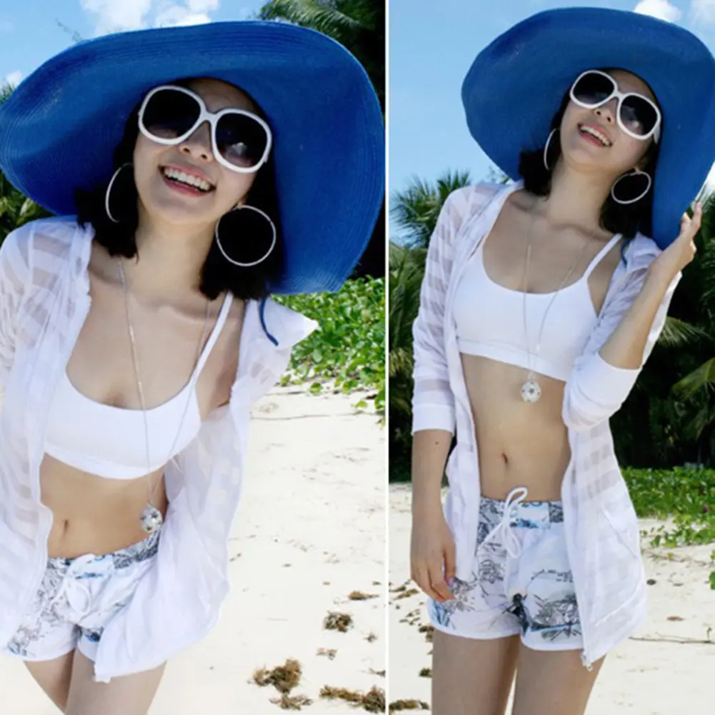Ladies Fashion Hawaii Summer Beach Floppy Black Straw Hat Solid Color Women Wide Brim Travel Sun Casual Cap For Outdoor