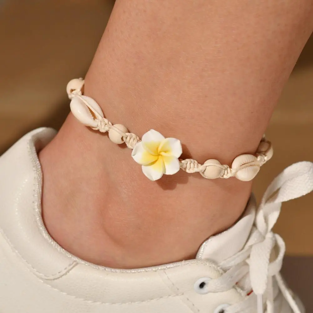 Frangipani Bohemia Shell Chain Anklet Women Anklets Clay Shell Flower Sea Beads Anklet Foot Chain Women Barefoot Ankle Bracelet