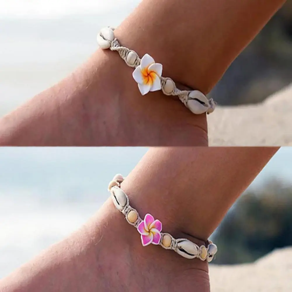 Frangipani Bohemia Shell Chain Anklet Women Anklets Clay Shell Flower Sea Beads Anklet Foot Chain Women Barefoot Ankle Bracelet