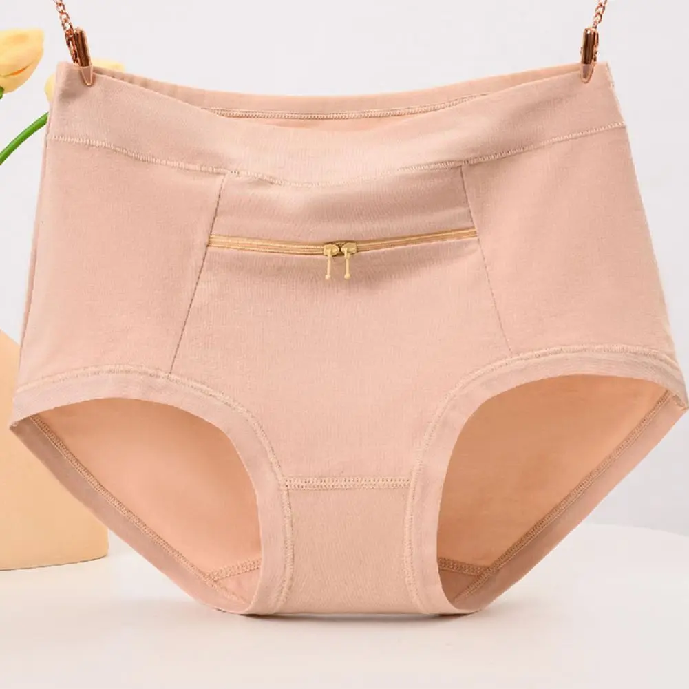Anti-theft Zipper Pocket Women's Underwear Cotton Panties High Waist Briefs Sexy Lingeries Cotton Middle-aged Grandma Underpants