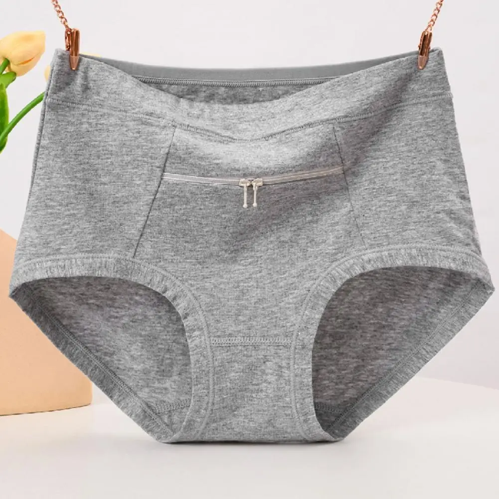 Anti-theft Zipper Pocket Women's Underwear Cotton Panties High Waist Briefs Sexy Lingeries Cotton Middle-aged Grandma Underpants