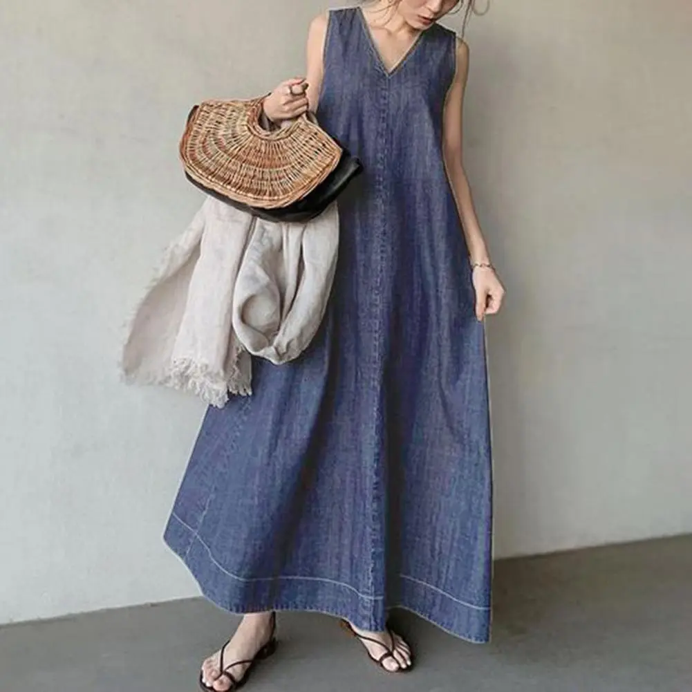 2023 Cotton Women Maxi Dress Solid Color Loose Sleeveless Vest Dress Oversized Soft A-line Ankle Length Lady Summer Dress 원피스