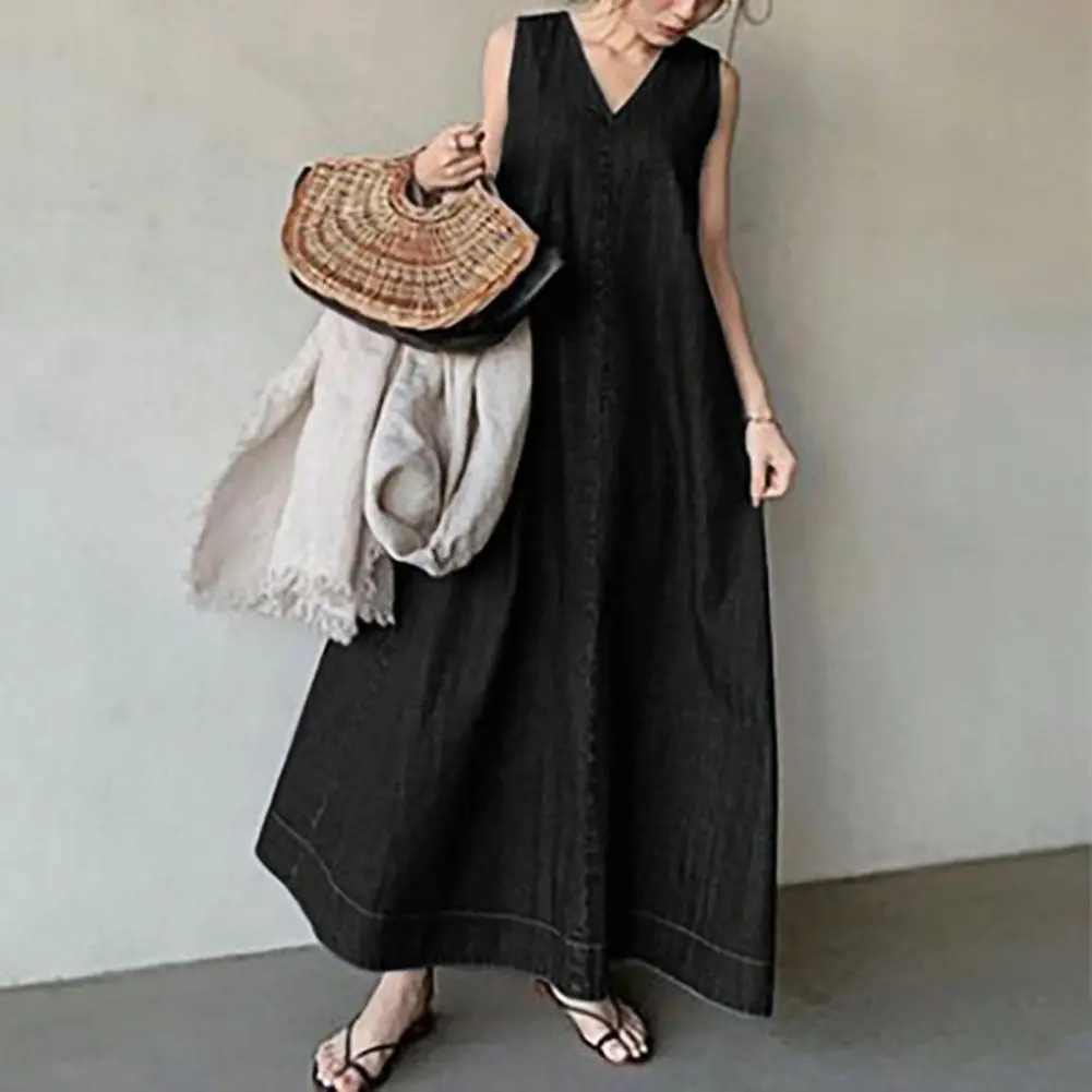 2023 Cotton Women Maxi Dress Solid Color Loose Sleeveless Vest Dress Oversized Soft A-line Ankle Length Lady Summer Dress 원피스