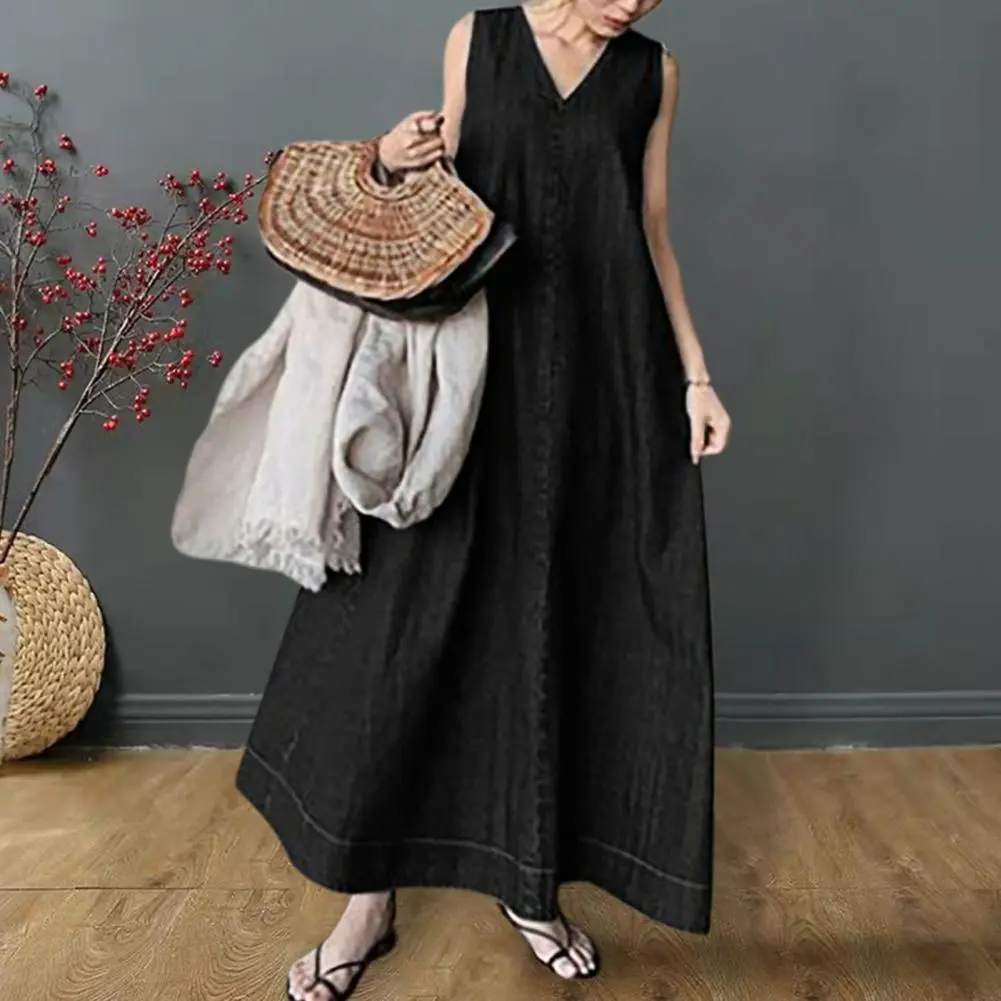 2023 Cotton Women Maxi Dress Solid Color Loose Sleeveless Vest Dress Oversized Soft A-line Ankle Length Lady Summer Dress 원피스