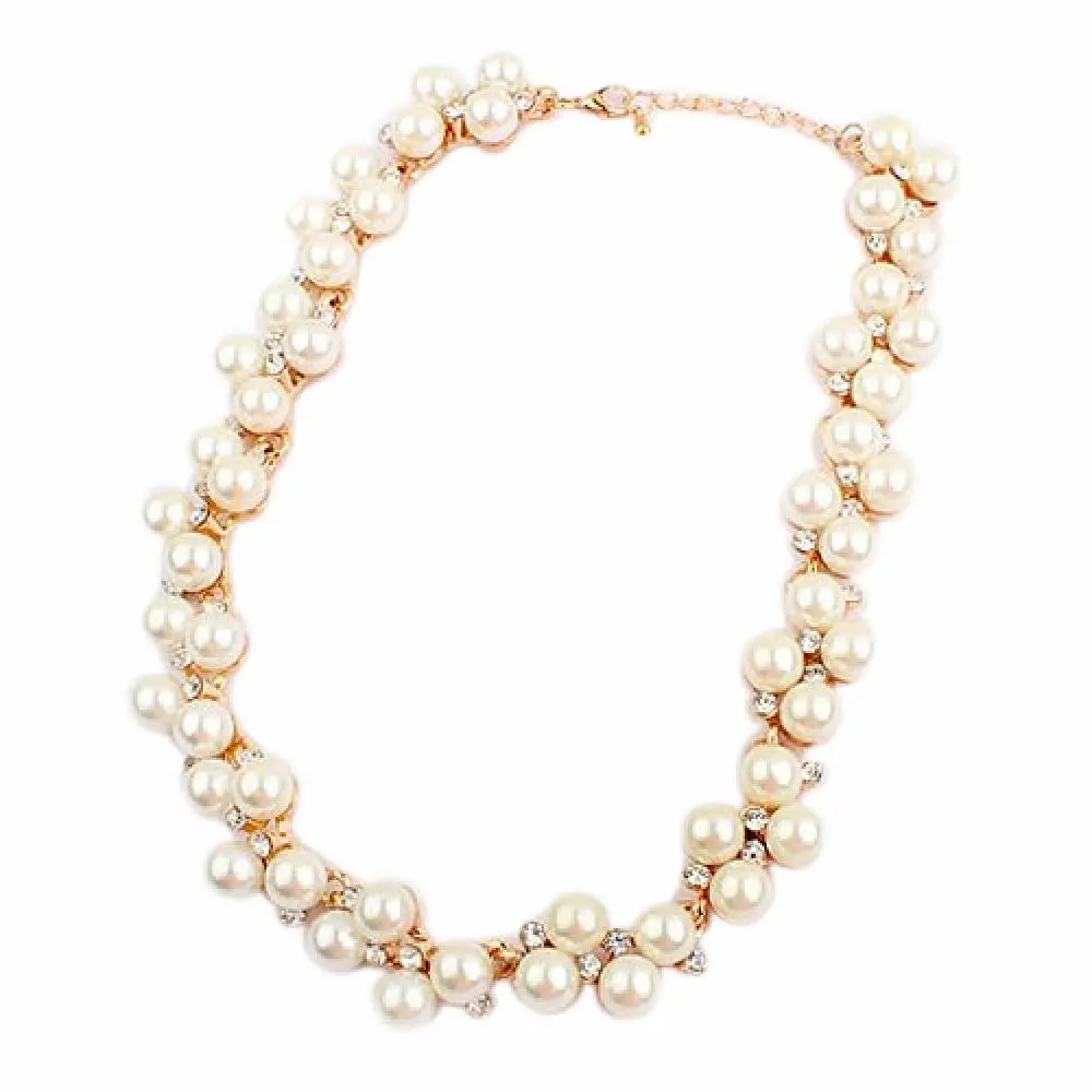 Rhinestone Fake Pearl Necklaces Faux Freshwater Pearl Necklace For Women Bridal Elegant Wedding Party Pearl Rhinestone Necklace
