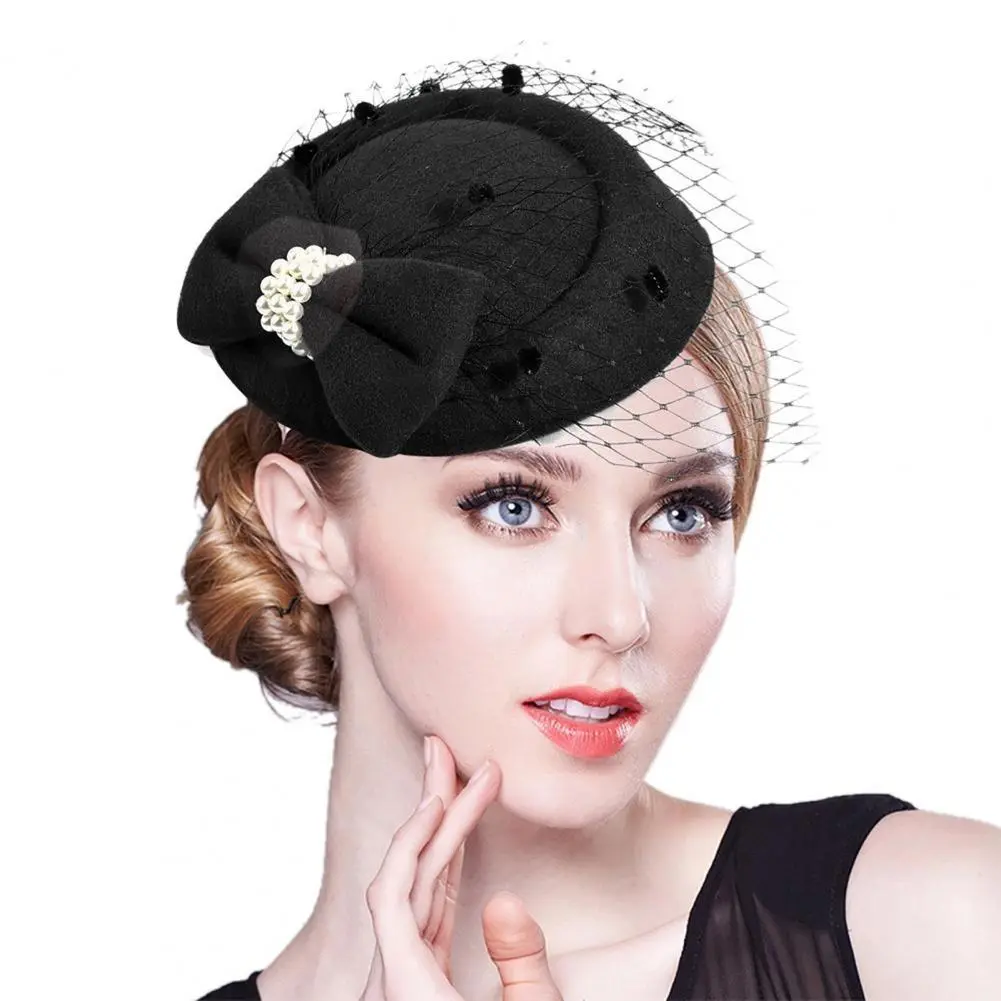 Retro Mesh Faux Pearl Fascinator Hair Clip Bridal Tea Party Headbands Mesh Hat Charming Fascinator Hats Cocktail Party Headwear