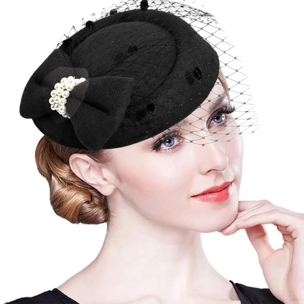 Retro Mesh Faux Pearl Fascinator Hair Clip Bridal Tea Party Headbands Mesh Hat Charming Fascinator Hats Cocktail Party Headwear