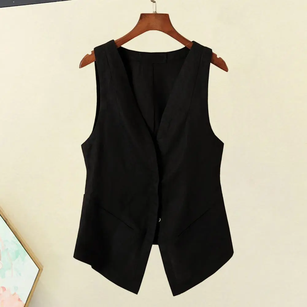 Lady Vest Deep V Neck Sleeveless Breathable Vest Coat 2025 Women Waistcoat Single-breasted Irregular Hem Women Vest Coat Spring