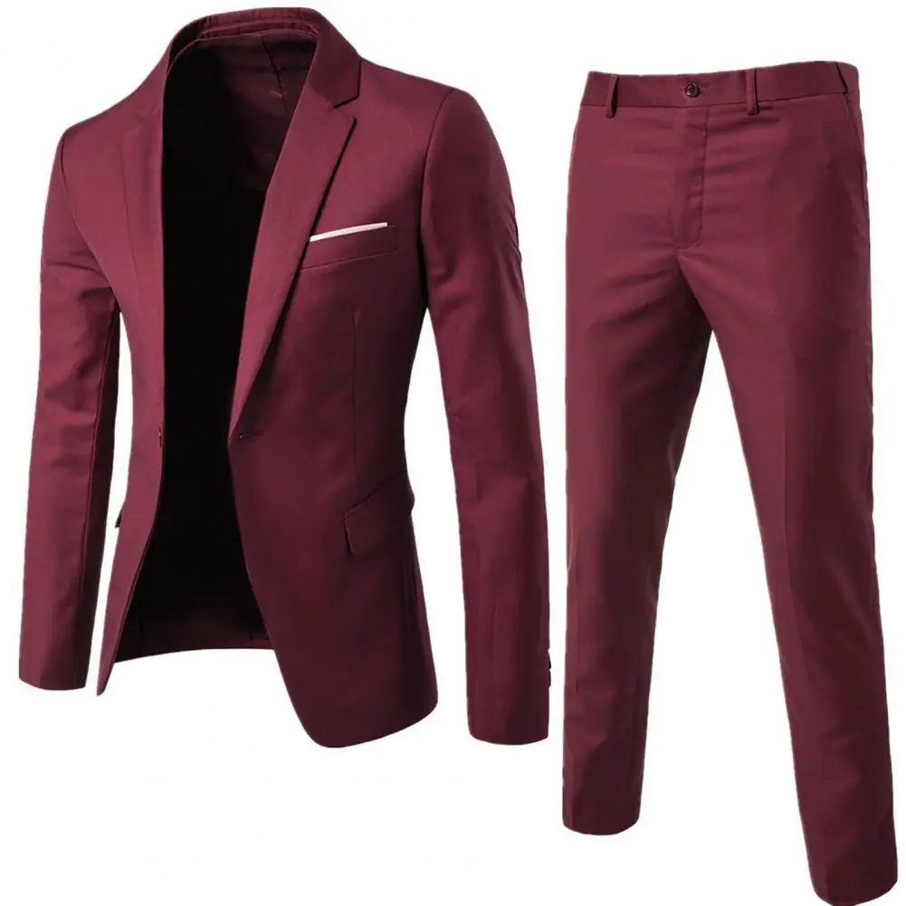 Men Pants Set Groom Wedding Blazers Slim Fit Turndown Collar One Button Pockets Suit Set Formal Suit Business Dress Suit