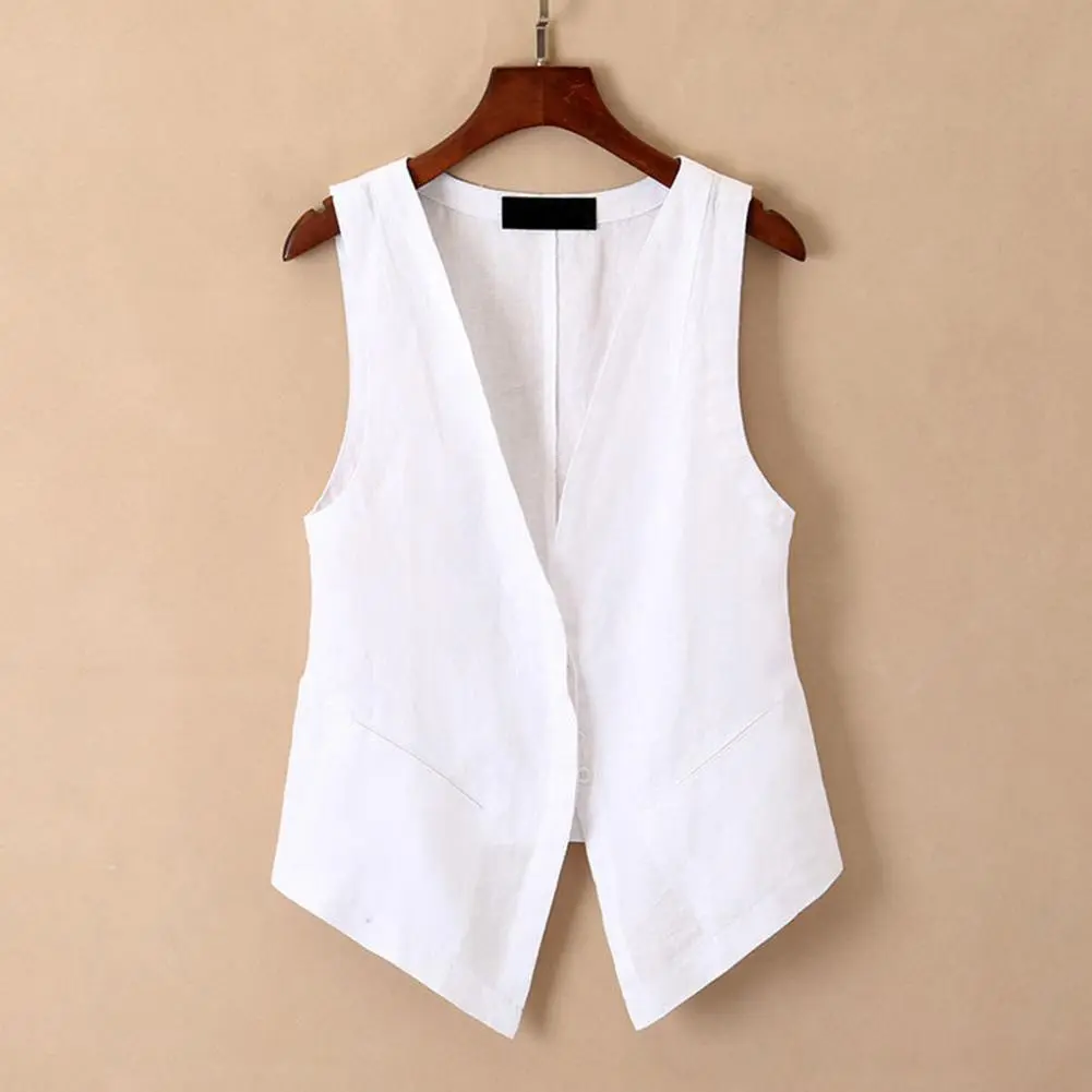 Lady Vest Deep V Neck Sleeveless Breathable Vest Coat 2025 Women Waistcoat Single-breasted Irregular Hem Women Vest Coat Spring