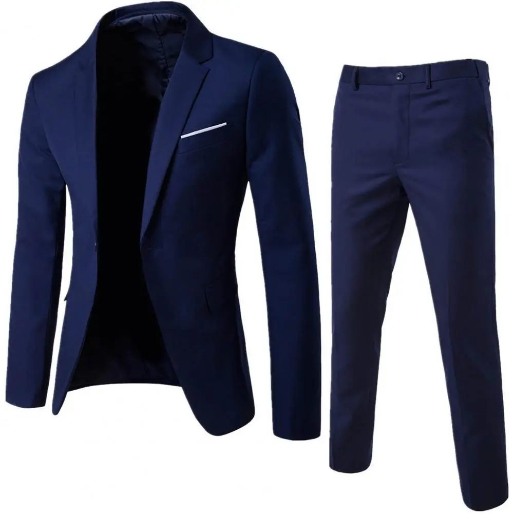 Men Pants Set Groom Wedding Blazers Slim Fit Turndown Collar One Button Pockets Suit Set Formal Suit Business Dress Suit