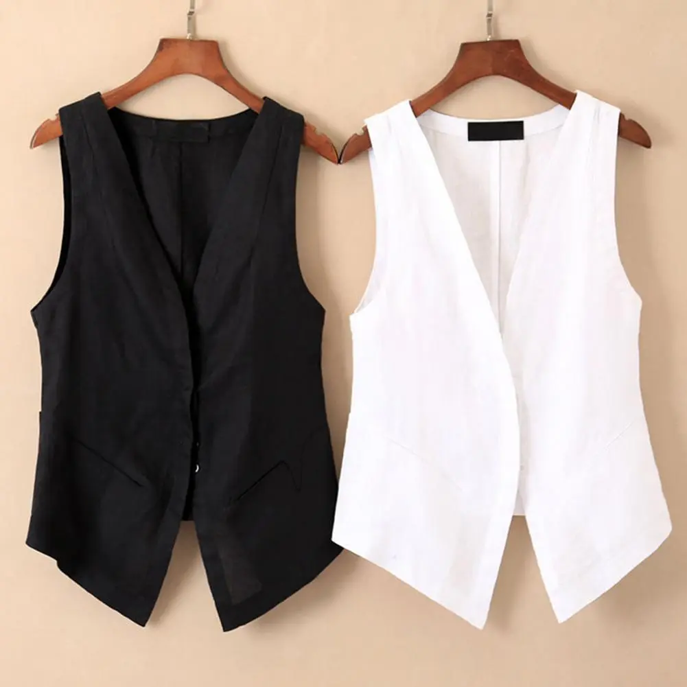 Lady Vest Deep V Neck Sleeveless Breathable Vest Coat 2025 Women Waistcoat Single-breasted Irregular Hem Women Vest Coat Spring