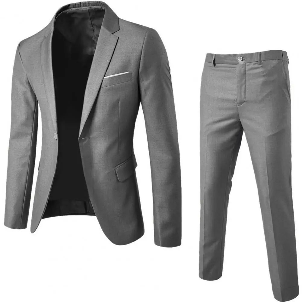 Men Pants Set Groom Wedding Blazers Slim Fit Turndown Collar One Button Pockets Suit Set Formal Suit Business Dress Suit