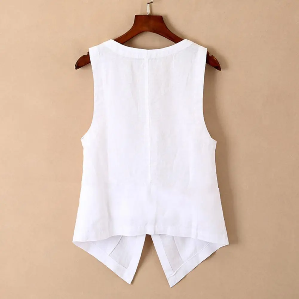 Lady Vest Deep V Neck Sleeveless Breathable Vest Coat 2025 Women Waistcoat Single-breasted Irregular Hem Women Vest Coat Spring