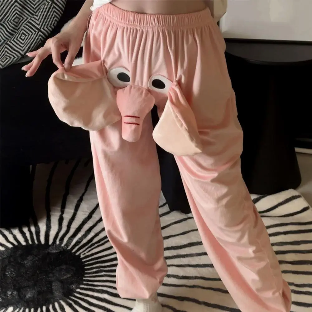 Couple Winter Pajamas Pants Cartoon Elephant Nose Thick Plush Warm Homewear Pants Long Sleepwear Trousers Winter Sleep Pants