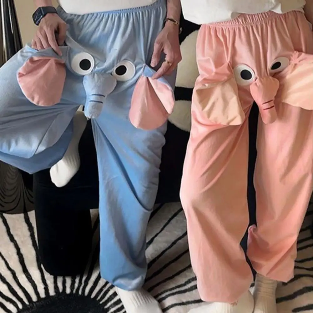 Couple Winter Pajamas Pants Cartoon Elephant Nose Thick Plush Warm Homewear Pants Long Sleepwear Trousers Winter Sleep Pants