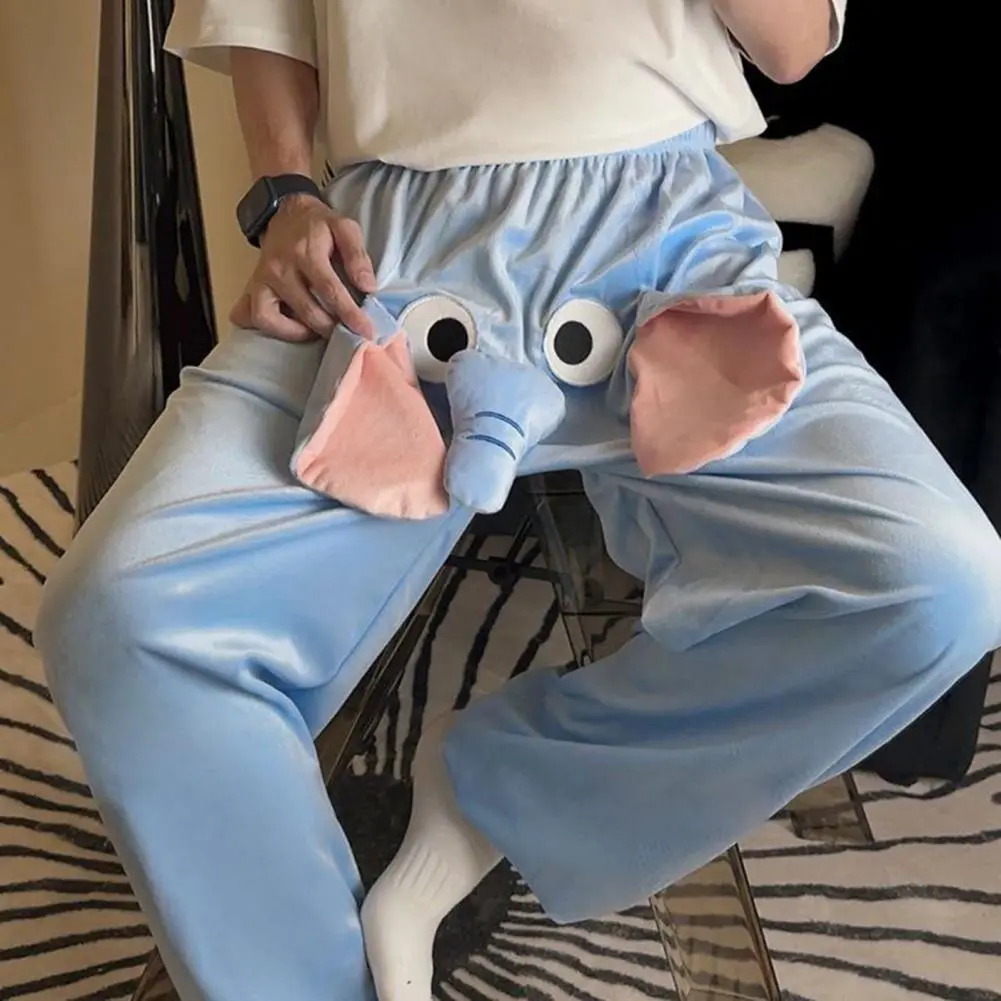 Couple Winter Pajamas Pants Cartoon Elephant Nose Thick Plush Warm Homewear Pants Long Sleepwear Trousers Winter Sleep Pants
