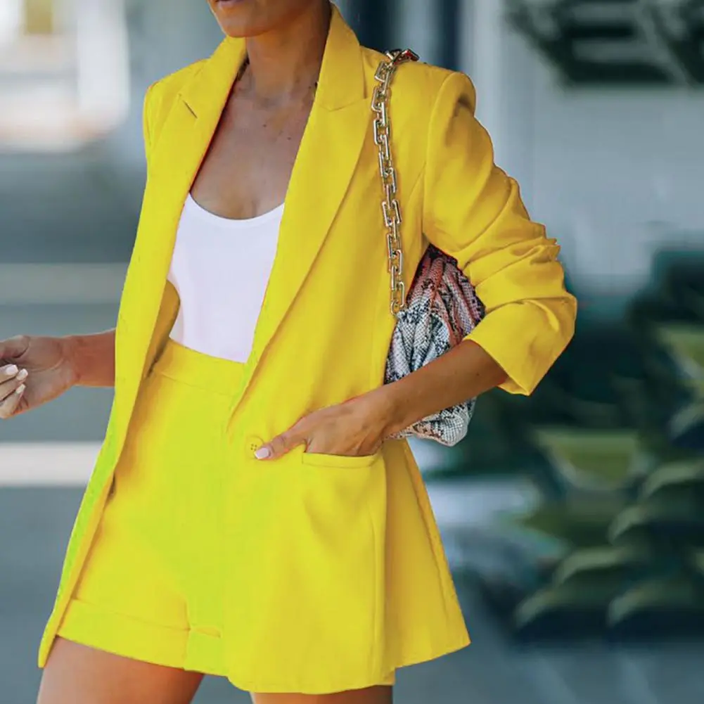 Summer Jacket Shorts Suit Women Office Outfit Temperament Lapel Neck Cardigan Short Suits Casual Thin Commuter Clothes
