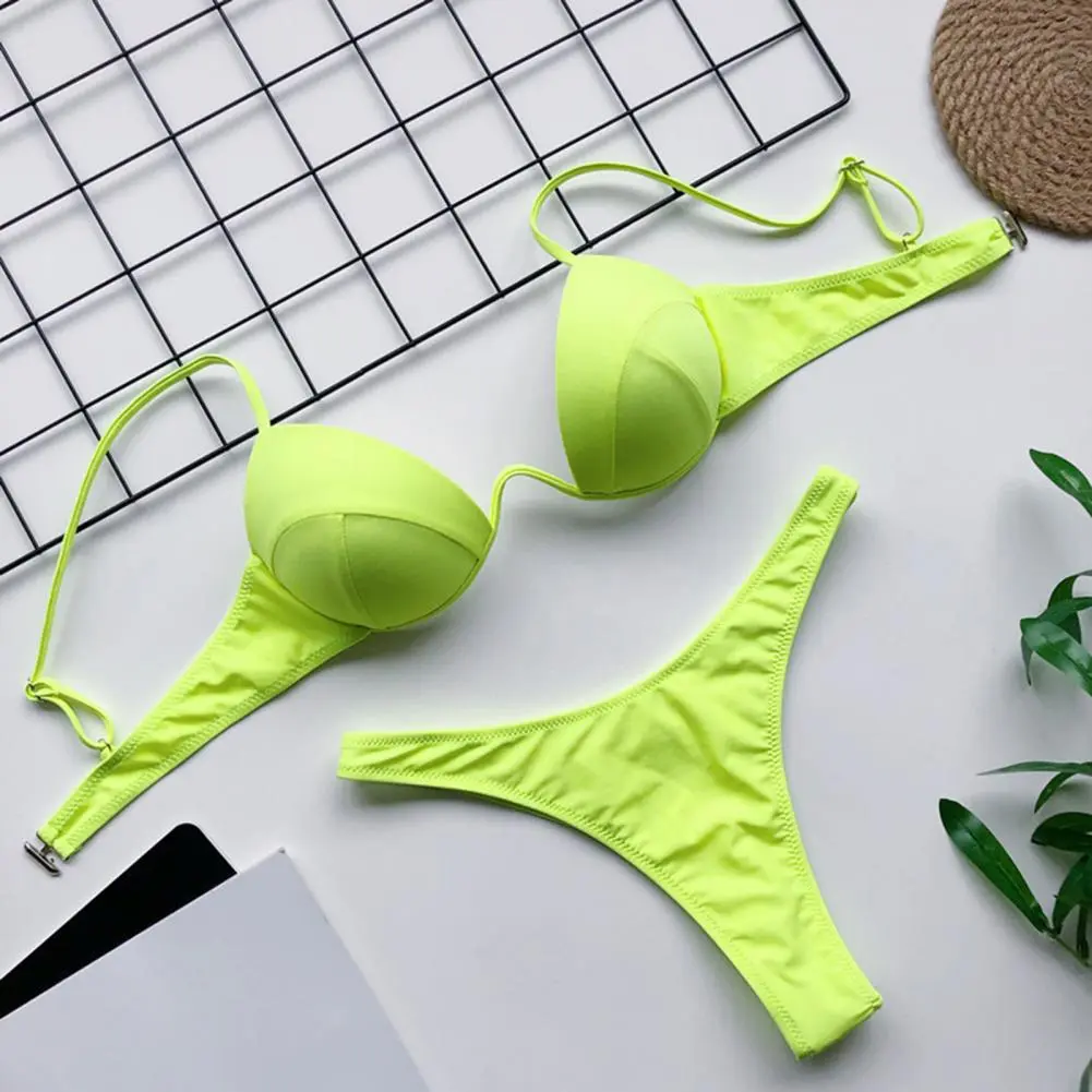 Sexy High Cut Padded Women Bikinis Set 8 Colors Bathing Suit With Chest Pad Underwire Bikini Top Underwear Women Swimming Suit
