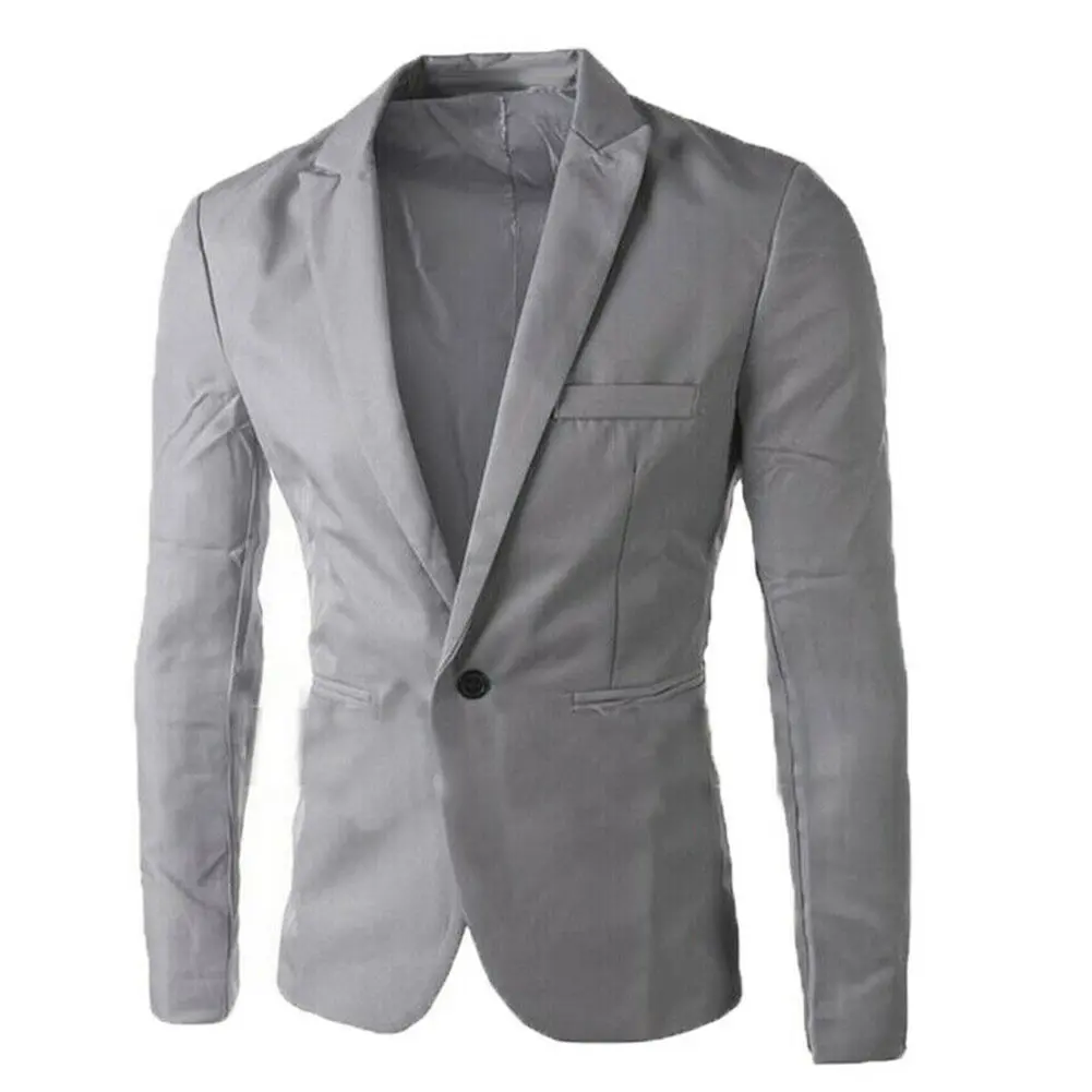 2022 Men Long Sleeve Lapel Suit Fashion Solid Slim One Button Male Business Wedding Suit Button Buckle Formal Jacket