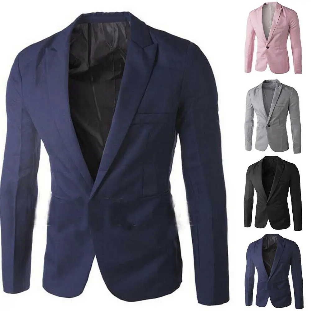 2022 Men Long Sleeve Lapel Suit Fashion Solid Slim One Button Male Business Wedding Suit Button Buckle Formal Jacket