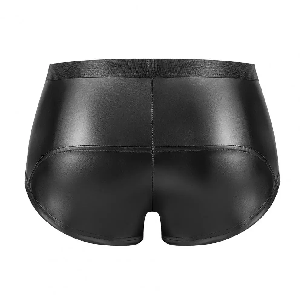Men Sexy Shorts Briefs Double Zipper Underwear Matte Faux Leather Hot Shorts Bulge Pouch Shorts Panties Slim Fit Men Briefs