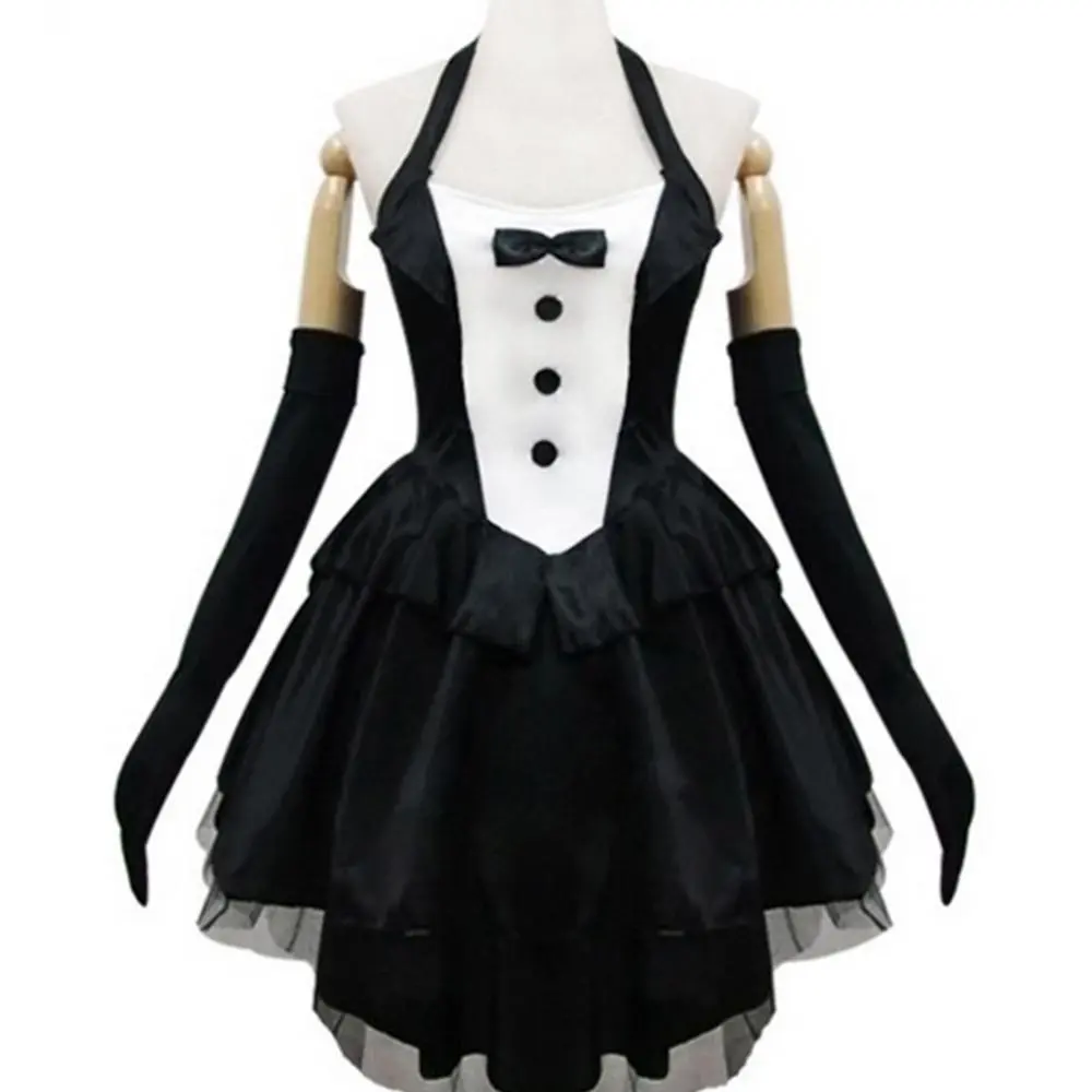 3Pcs Women Bunny Tuxedo Dress Gloves Headband Set Rabbit Ear Headband Backless Halter Dress Magician Halloween Cosplay Costume
