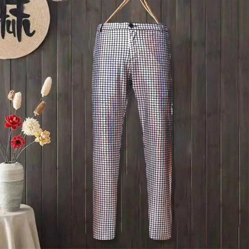 Rainbow Plaid Sequin Glitter Pants Men 70s Disco Party Dancer Singer Trousers Mens Nightclub DJ Stage Prom Trousers Suit Trouser
