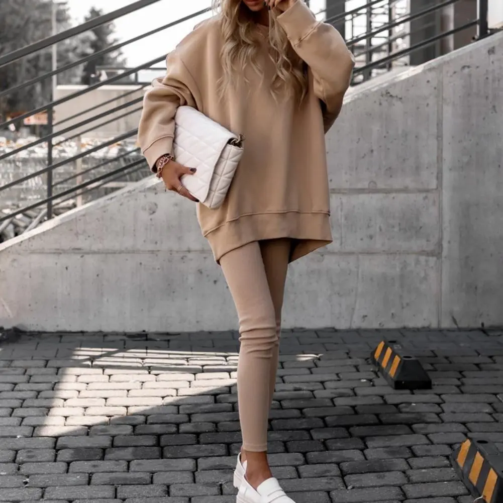 550g Women Tracksuit Sweatshirt Suits Casual O-neck Long Sleeve Pullover Sweatpants Two Pieces Set Thermal Slim Sweatshirt Set