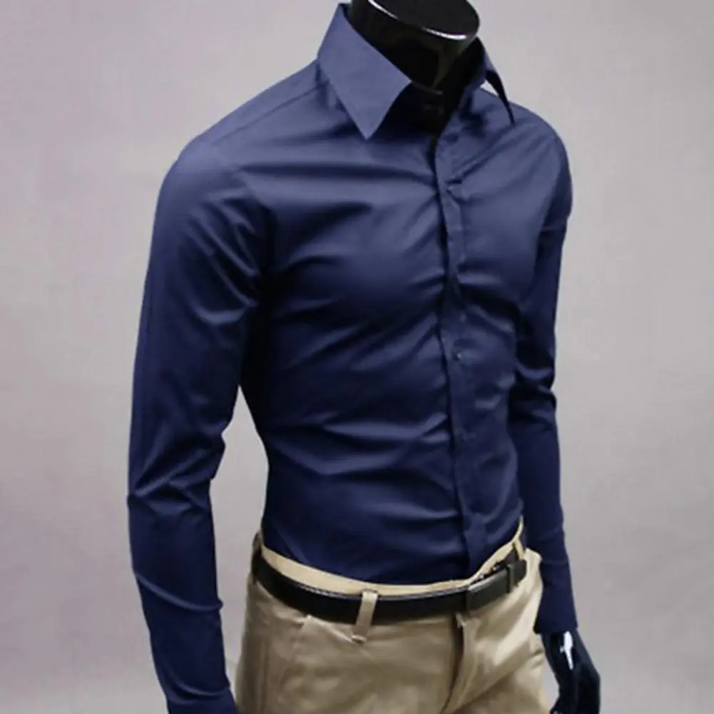 Oversize Men Slim Fit Cotton Business Shirt Basic Casual Slim White Long Sleeve Shirt Solid Long Sleeve Button Down Dress Shirt