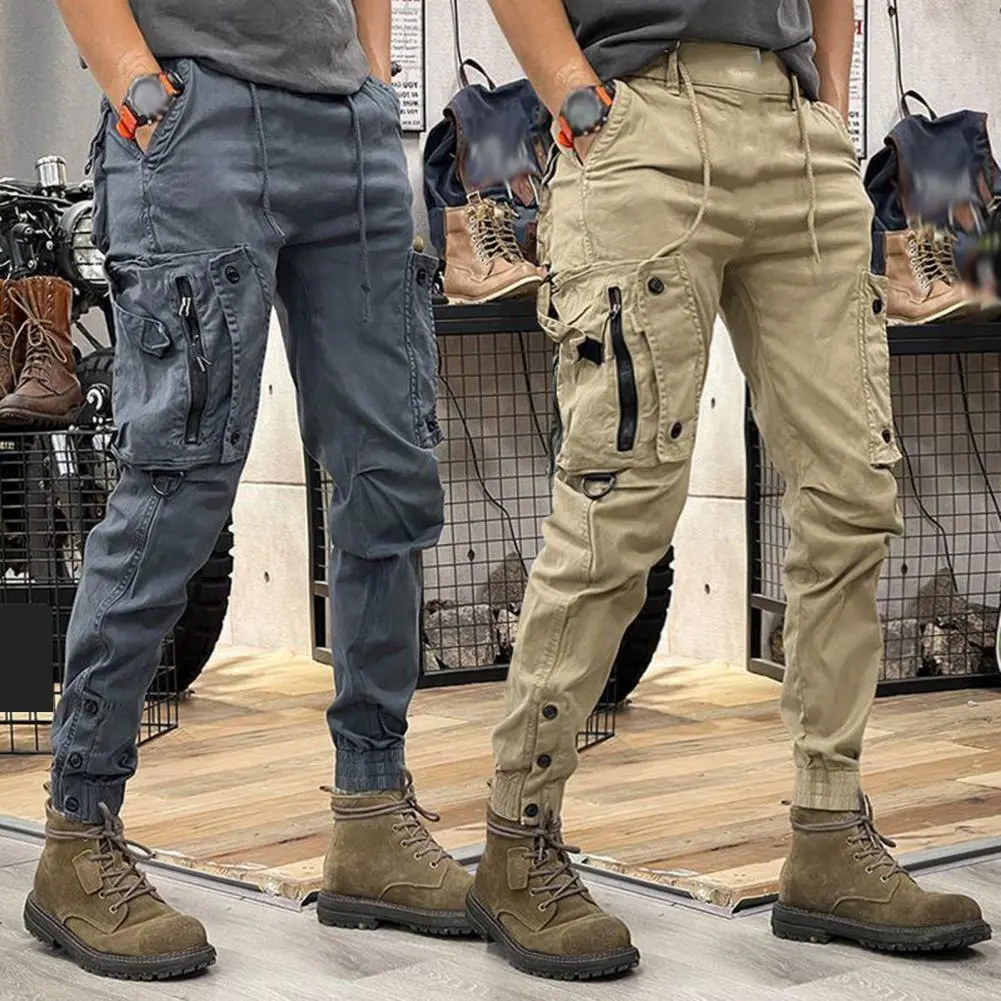 2025 Men Cargo Pants Drawstring Waist Multi Pockets Ankle-banded Hiking Pants Sport Trousers Outdoor Training Exercise Trousers
