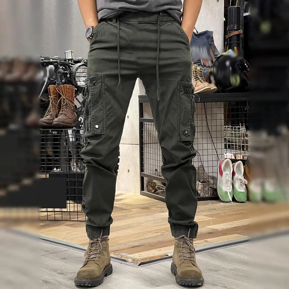 2025 Men Cargo Pants Drawstring Waist Multi Pockets Ankle-banded Hiking Pants Sport Trousers Outdoor Training Exercise Trousers