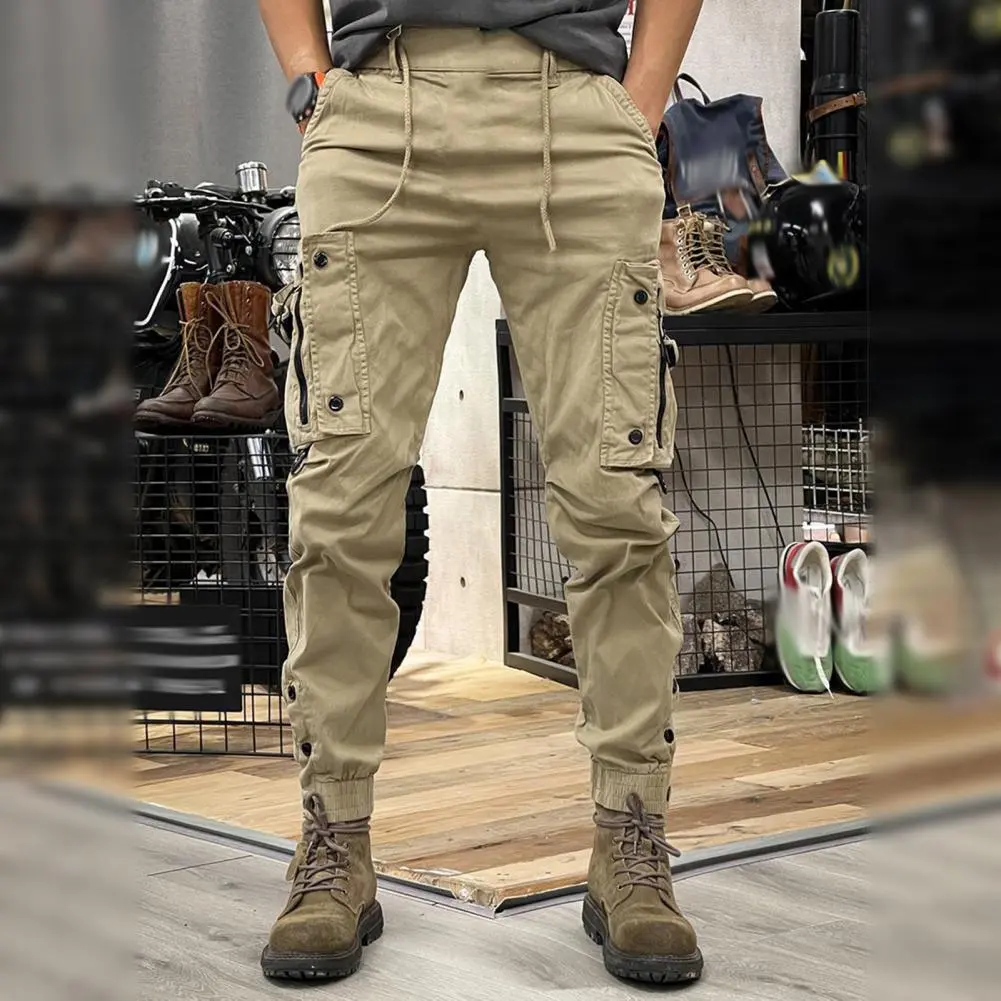 2025 Men Cargo Pants Drawstring Waist Multi Pockets Ankle-banded Hiking Pants Sport Trousers Outdoor Training Exercise Trousers