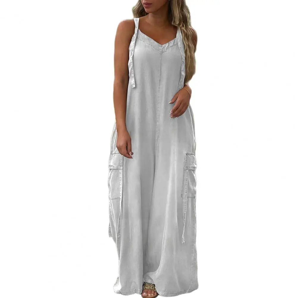 Women Romper Jumpsuit Trendy Wide-leg Romper Boho Wide Leg Jumpsuits for Women with Adjustable Straps Pockets Loose Fit Overalls