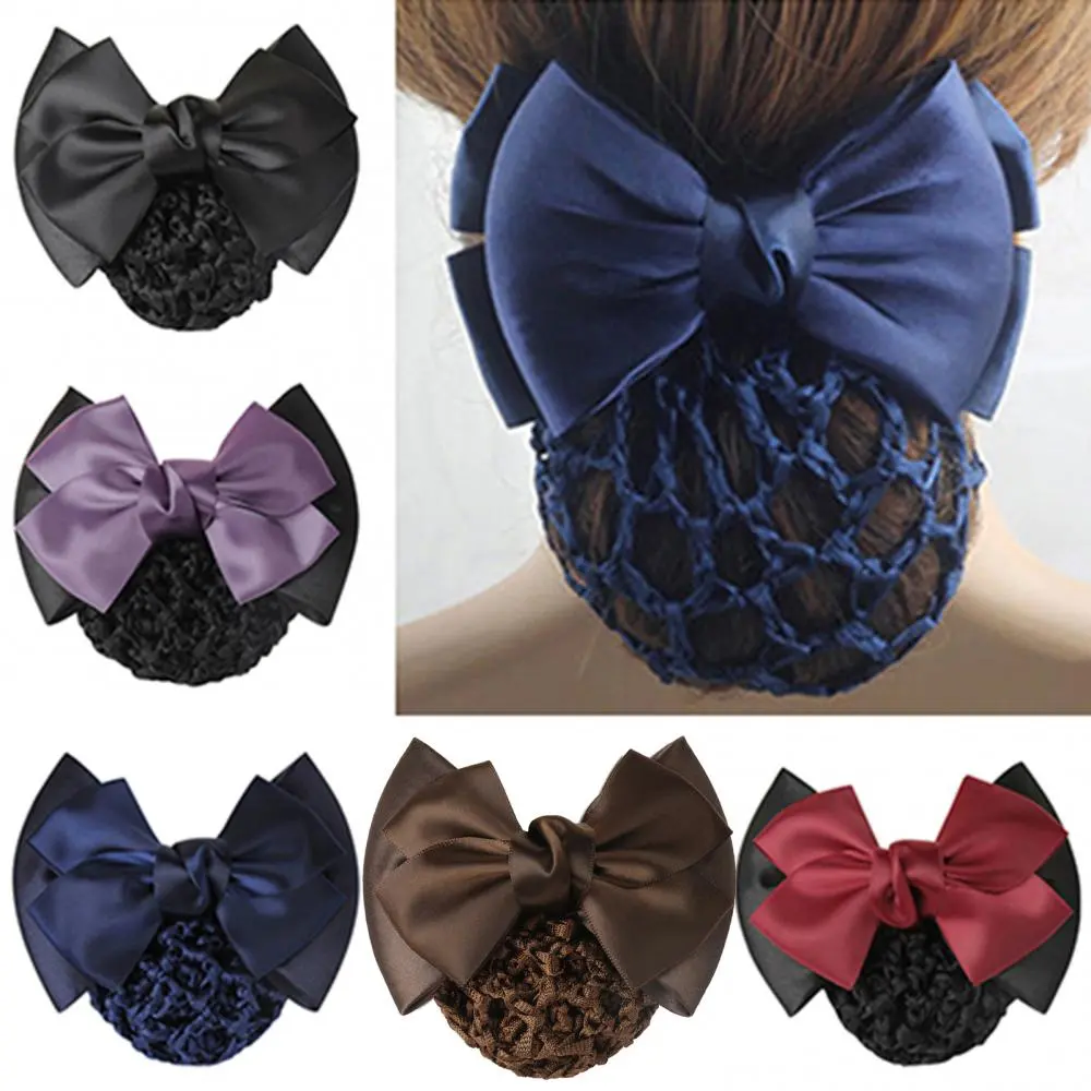 Bun Cover Snood Hairnet Girls Crochet Hair Net Pro Bow Barrette Hair Clip Cover Bowknot Bun Snood Hairnet Hair Styling Hair Ties