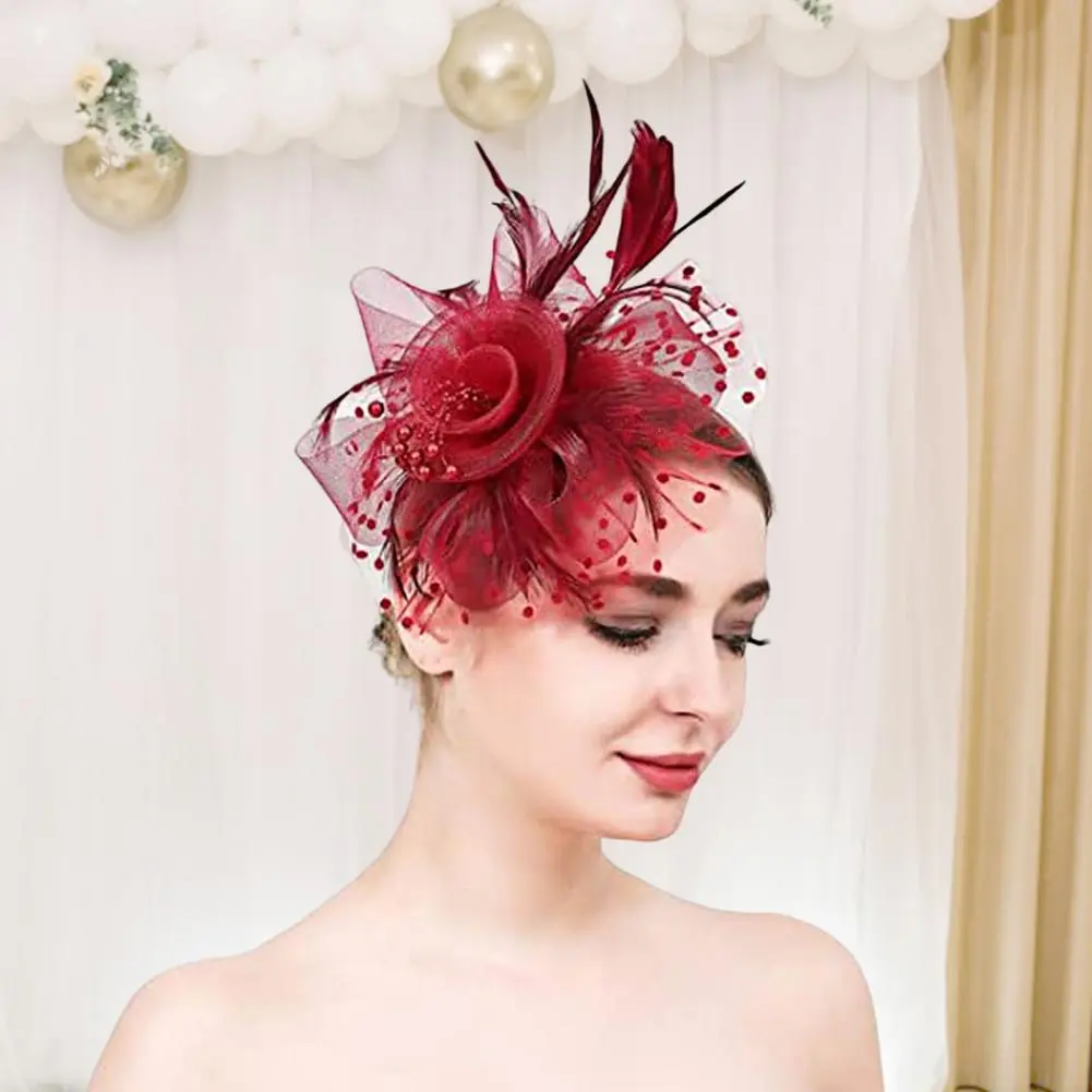 Faux Pearl Mesh Feather Fascinator Hat Flower Fascinator Hat Cocktail Prom Party Fascinator Hat Wedding Bridal Headgear Decor