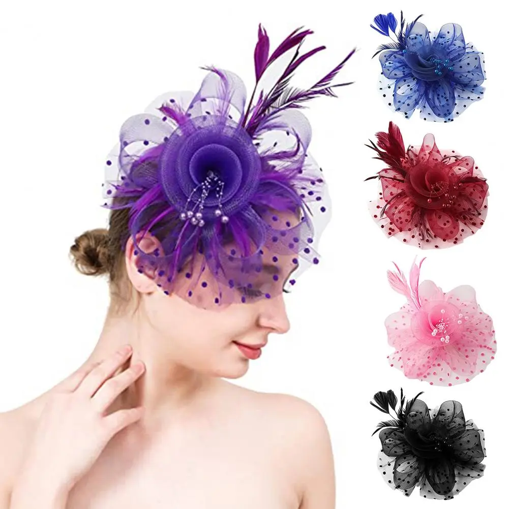 Faux Pearl Mesh Feather Fascinator Hat Flower Fascinator Hat Cocktail Prom Party Fascinator Hat Wedding Bridal Headgear Decor