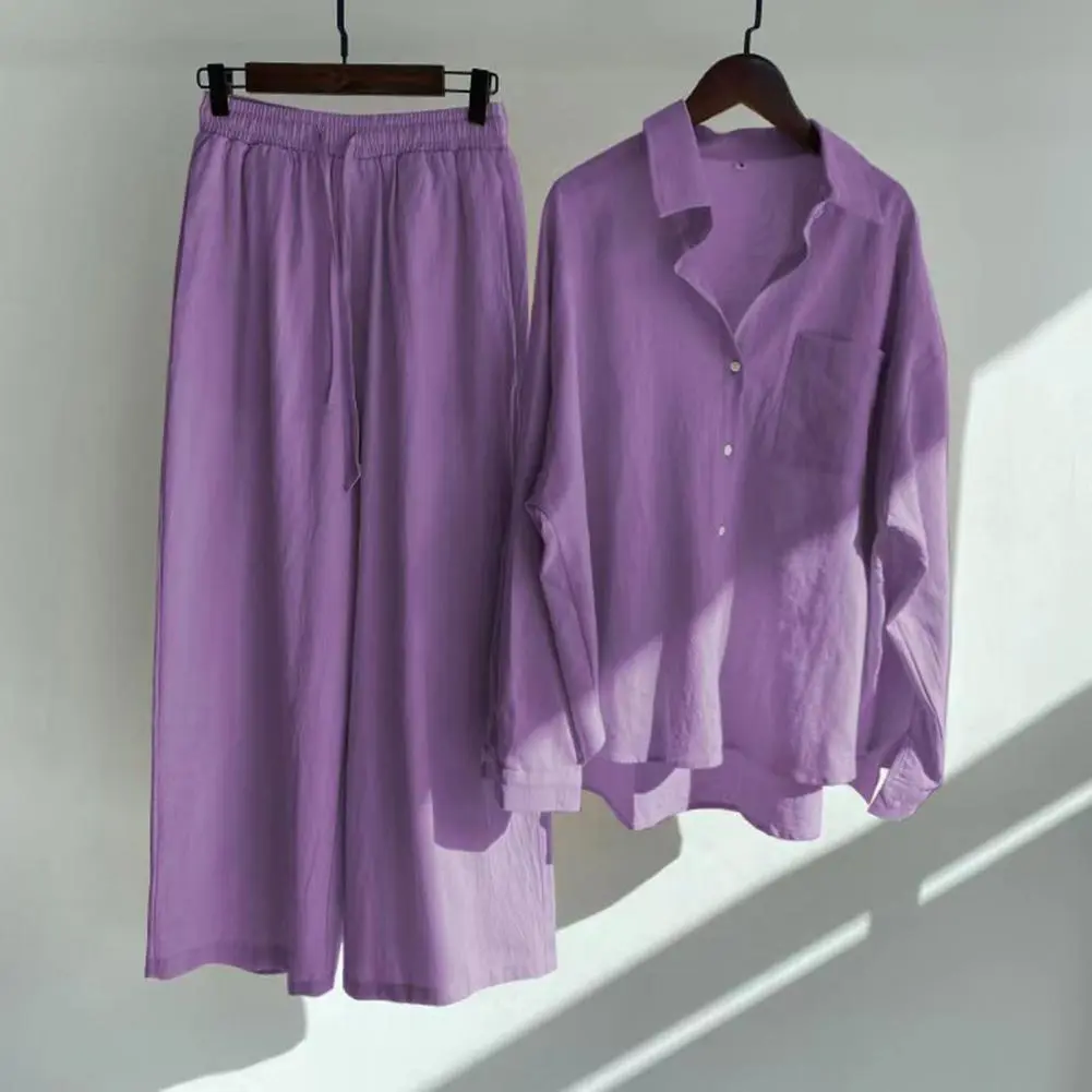 Women's 2 Piece Retro Cotton And Linen Shirt High Waist Slacks Suit Women's Outfit Loose Type High Waist Blouse Trousers Suit