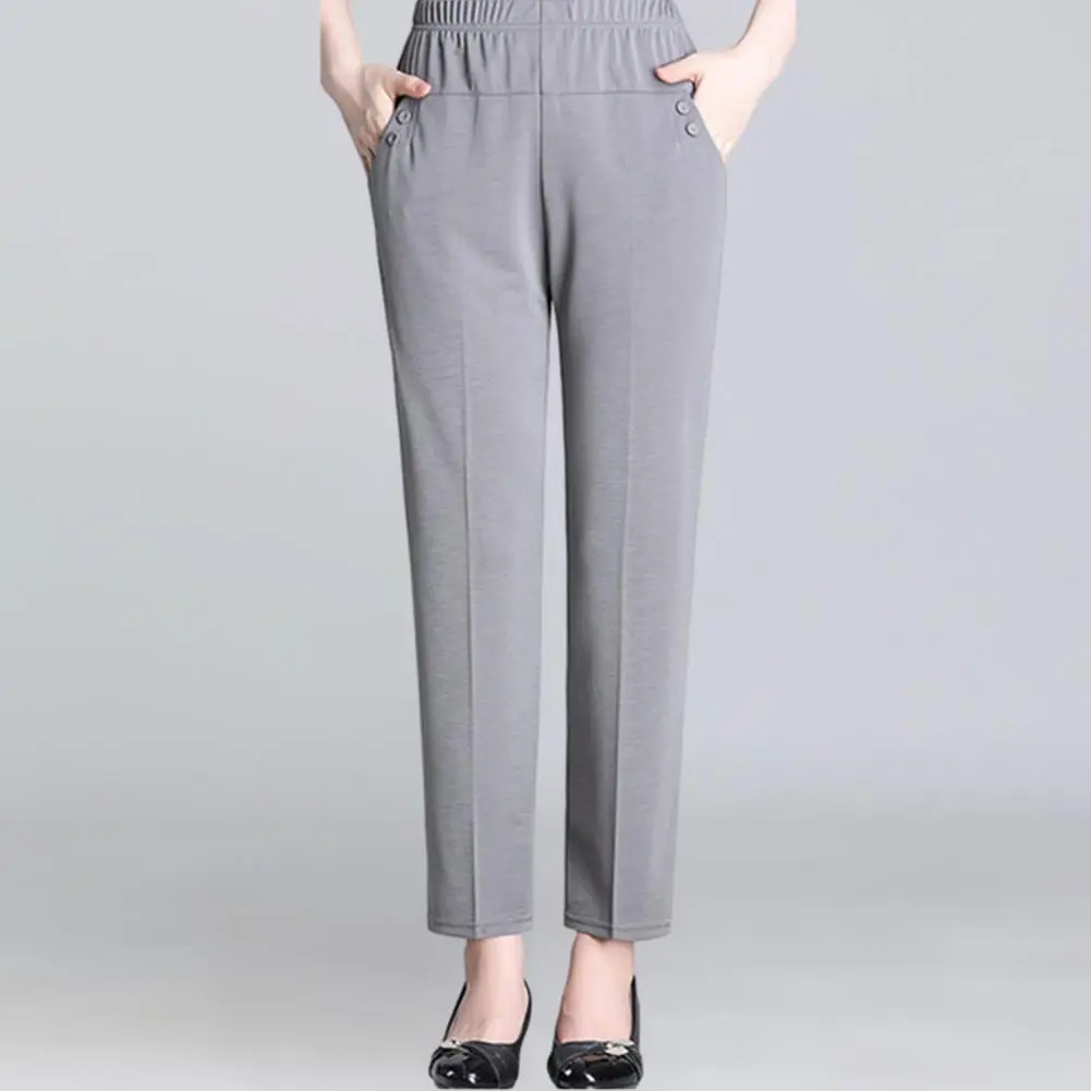 Ice Silk Thin Women Pants Elastic High Waist Office Lady Straight Wide Leg Trousers Simple Casual Loose Long Work Pants Slacks