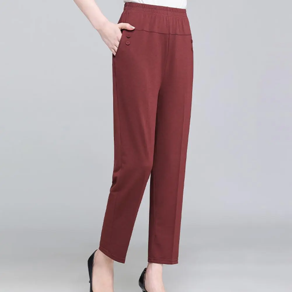 Ice Silk Thin Women Pants Elastic High Waist Office Lady Straight Wide Leg Trousers Simple Casual Loose Long Work Pants Slacks