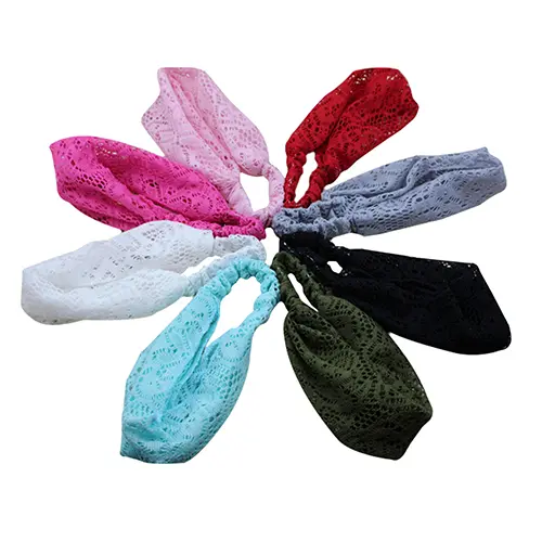 Hot Selling  Girl's Fashion Stretchy Wide Lace Headband Turban Head Bandanas Hairband