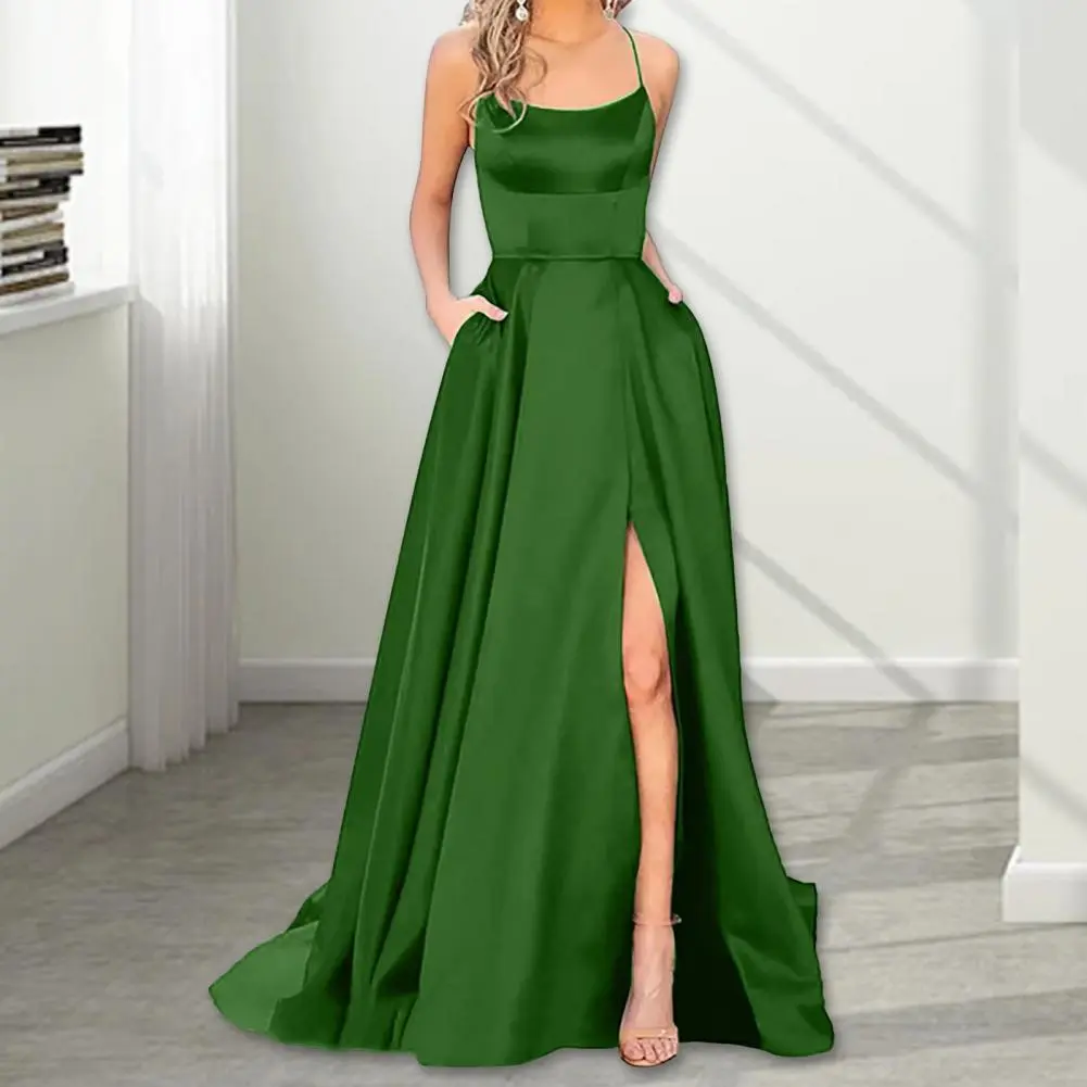 Spaghetti Strap High Slit Evening Dress Sexy Off Shoulder Backless Evening Prom Dress Cheap Bridesmaid Dresses Women Maxi Dress