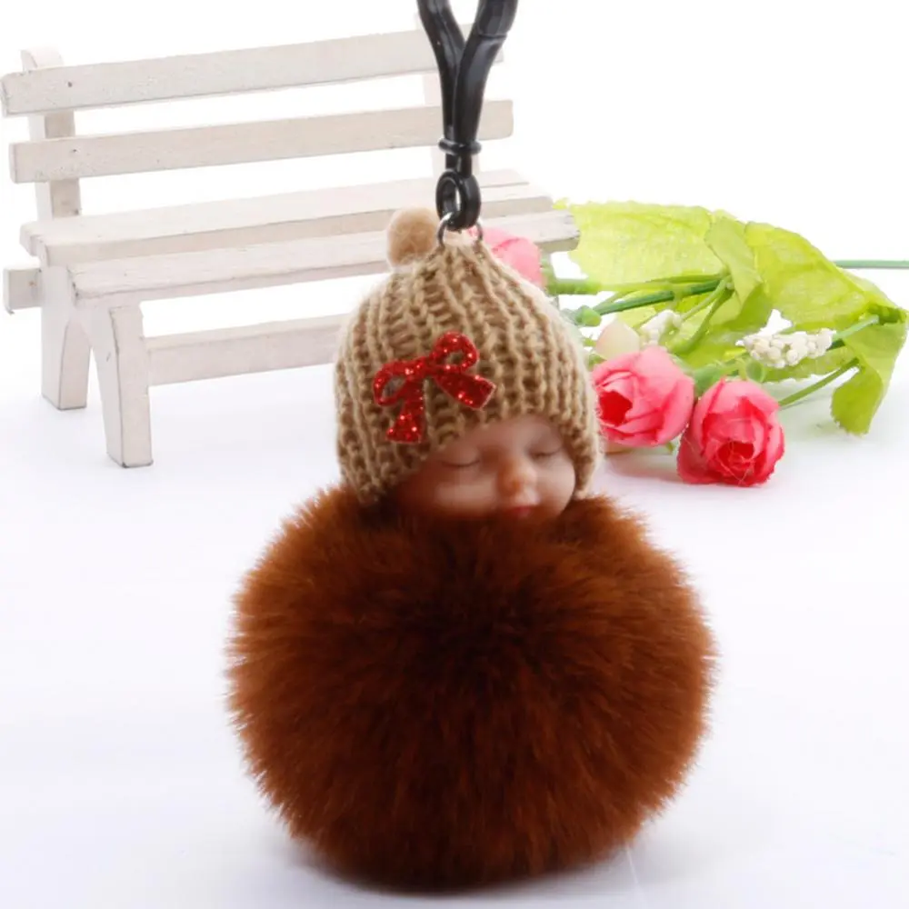 Sleeping Baby Keychain Cute Fluffy Plush Doll Keychains Women Bags Keyrings Car Key Ring Charming Key Chains Plush Keychains