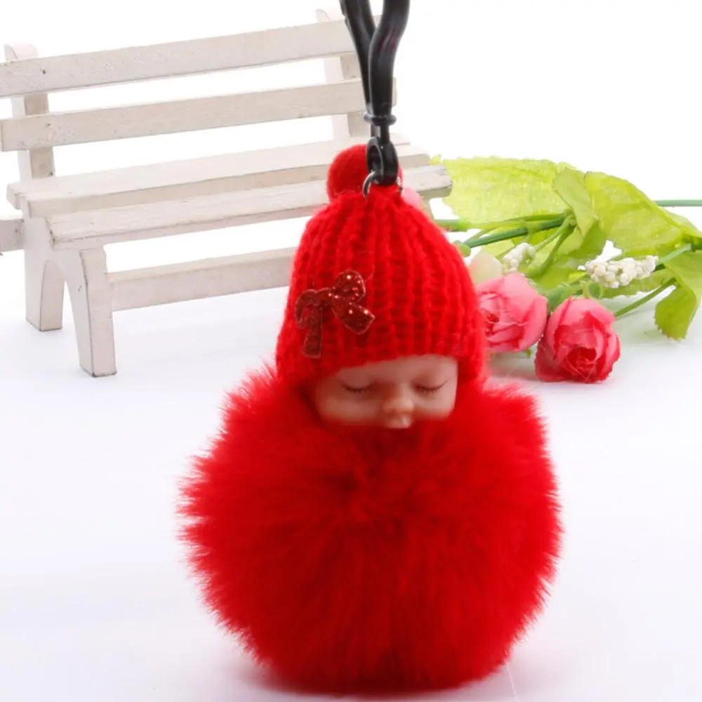 Sleeping Baby Keychain Cute Fluffy Plush Doll Keychains Women Bags Keyrings Car Key Ring Charming Key Chains Plush Keychains