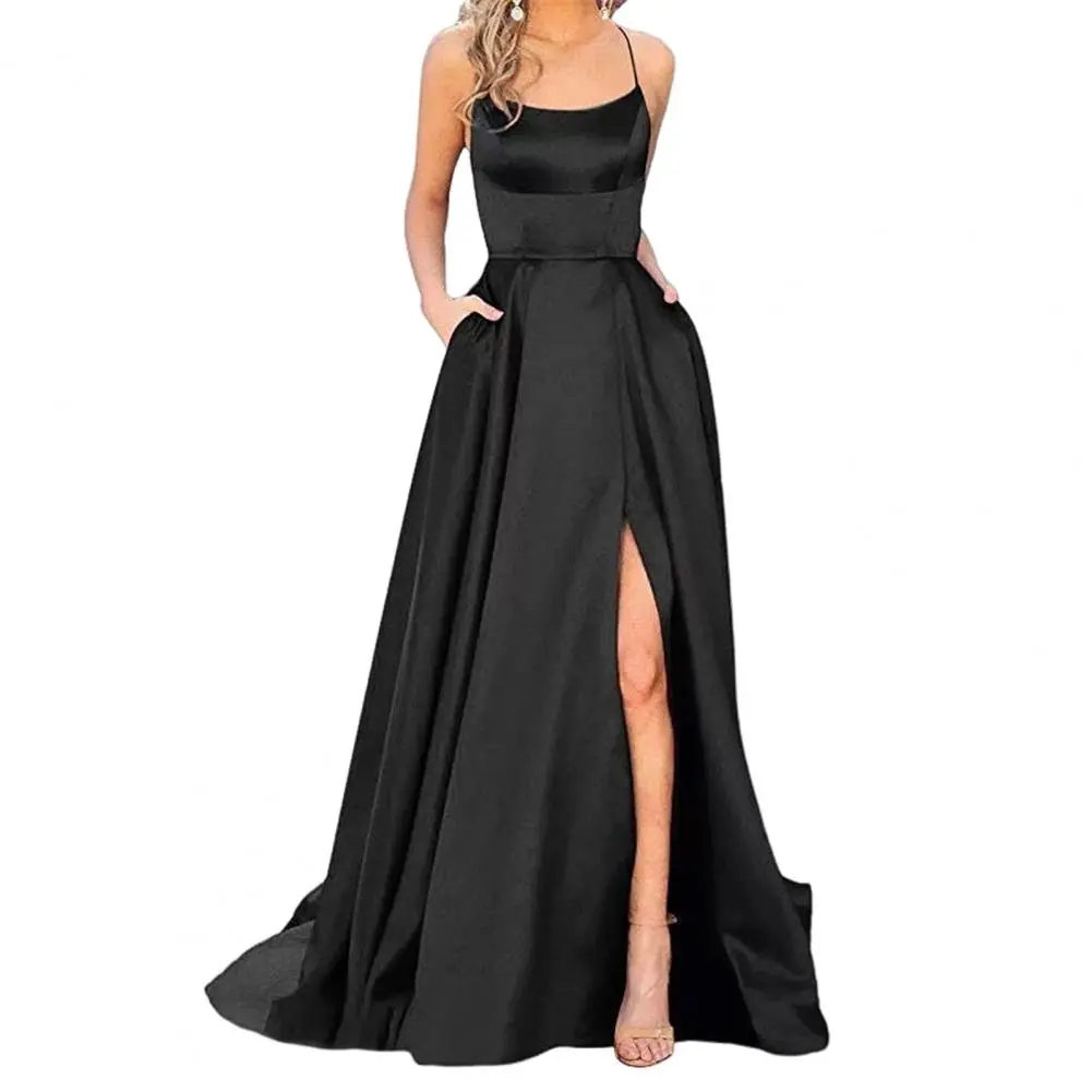 Spaghetti Strap High Slit Evening Dress Sexy Off Shoulder Backless Evening Prom Dress Cheap Bridesmaid Dresses Women Maxi Dress