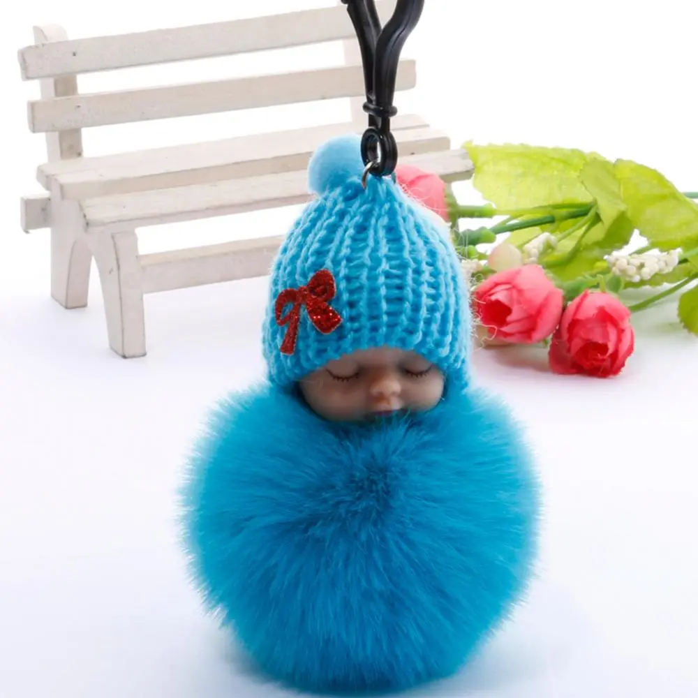 Sleeping Baby Keychain Cute Fluffy Plush Doll Keychains Women Bags Keyrings Car Key Ring Charming Key Chains Plush Keychains