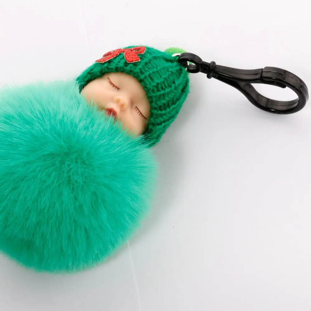 Sleeping Baby Keychain Cute Fluffy Plush Doll Keychains Women Bags Keyrings Car Key Ring Charming Key Chains Plush Keychains